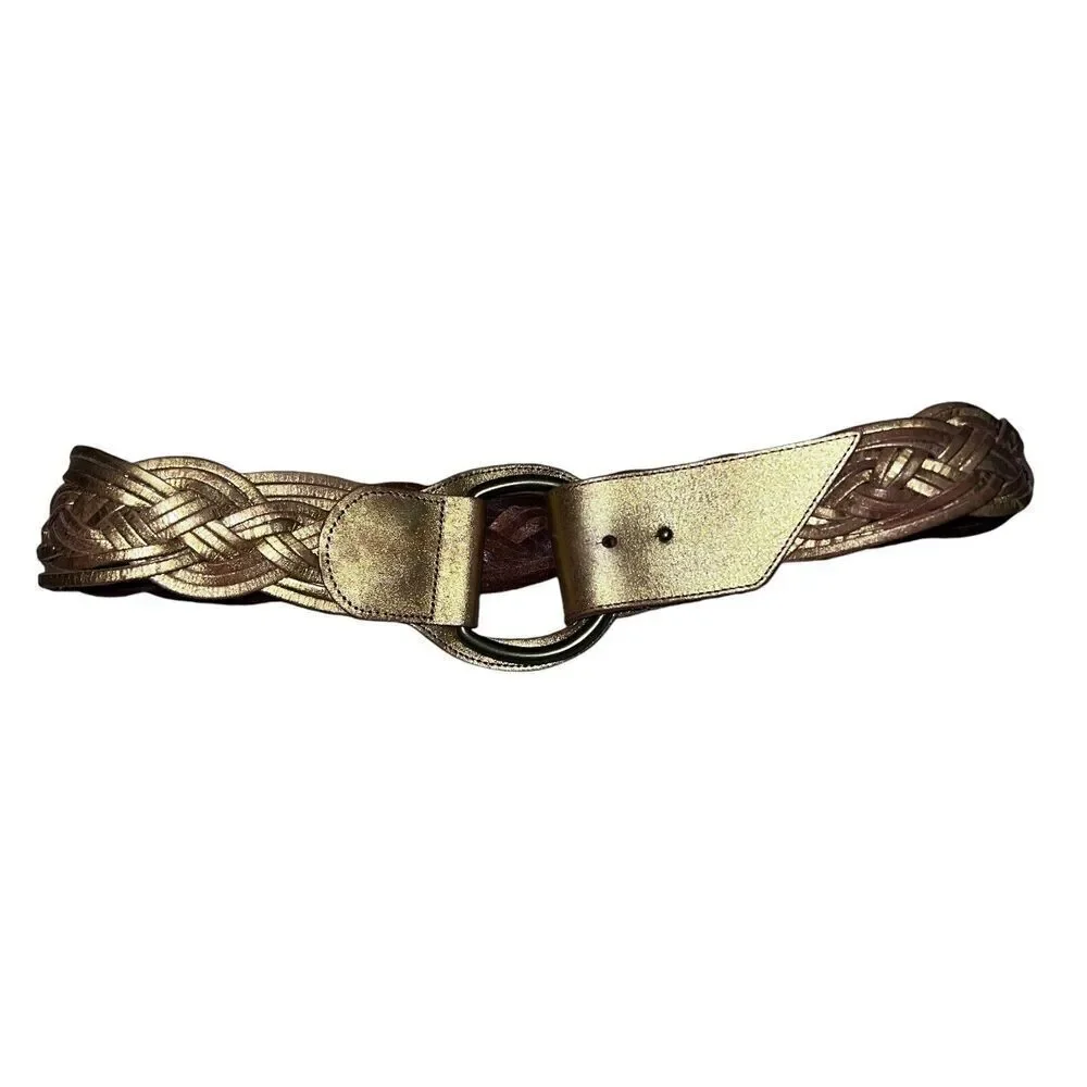 Linea Pelle Braided Metallic Gold Leather Belt